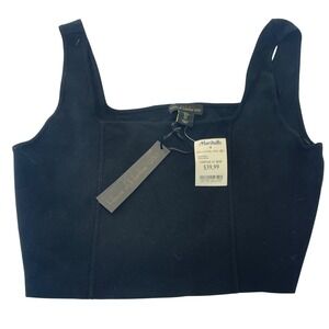 House‎ of Harlow 1960 Knit Cropped Tank Top Black Womens Large Square Neck